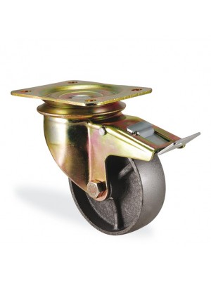 Kama / K4102 DDB 125 F18 / 125 mm Çaplı Tablalı Döküm Burçlu Sarı Maşalı Frenli Döner Teker Kama / K4102 DDB 125 F18 / 125 mm Çaplı Tablalı Döküm Burçlu Sarı Maşalı Frenli Döner Teker