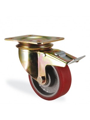 Kama / K4102 DOR 200 F18 / 200 mm Çaplı Tablalı Döküm Üzeri Dökme Poliüretan Kaplı Rulmanlı Frenli Döner Teker Kama / K4102 DOR 200 F18 / 200 mm Çaplı Tablalı Döküm Üzeri Dökme Poliüretan Kaplı Rulmanlı Frenli Döner Teker